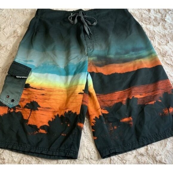 Ocean Current Mens Swim Trunks Size Large Beach Sunset Board Shorts Pocket Mesh - Picture 2 of 12